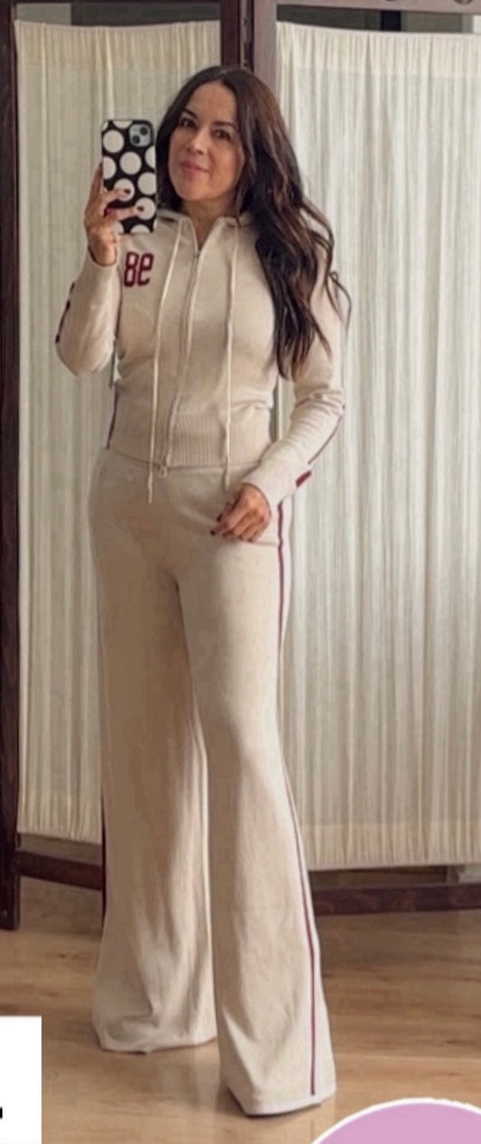 PANTS DE PUNTO BEIGE/VINO