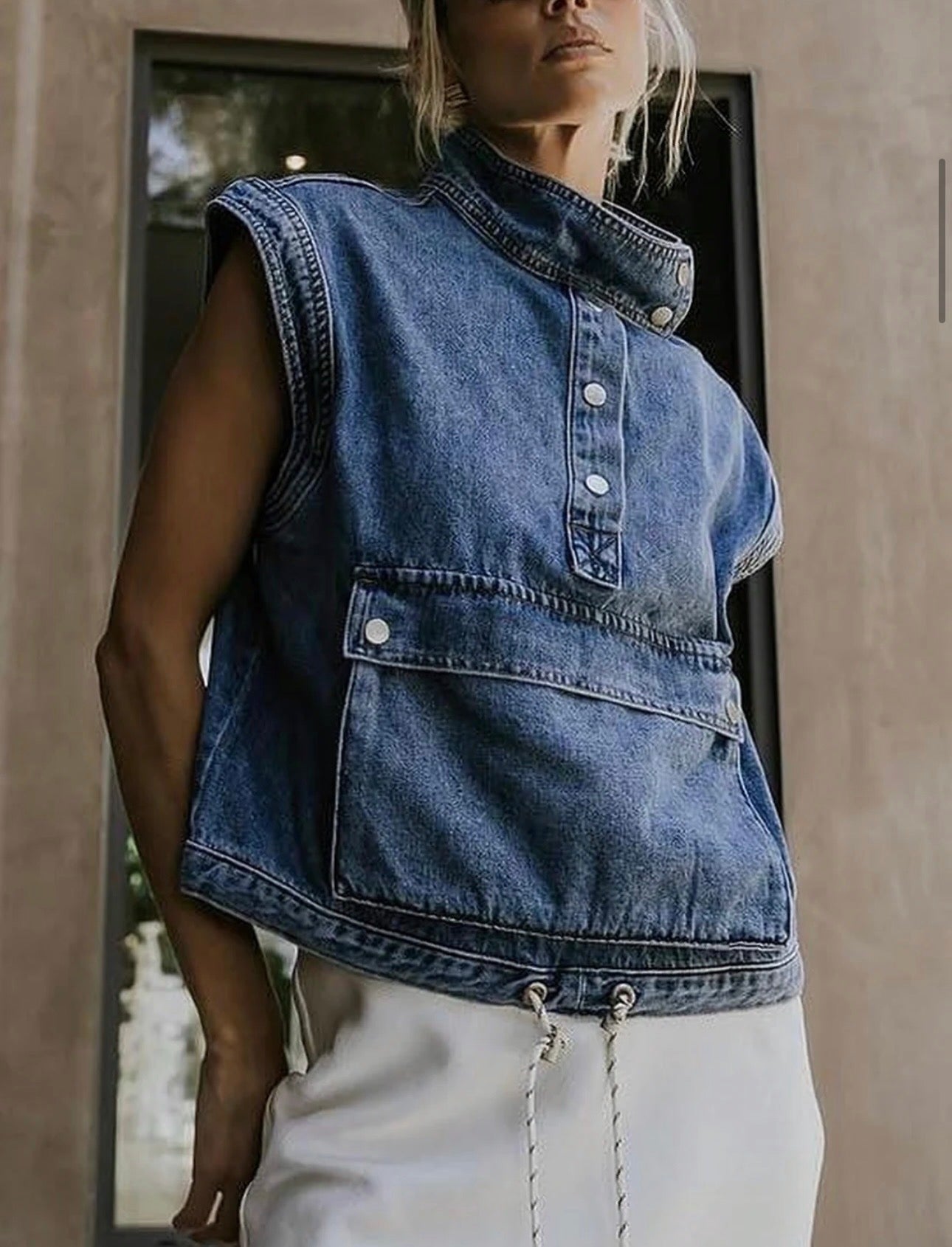CHALECO DENIM FUNNEL NECK