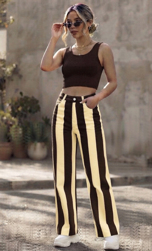 PANTALON RAYAS CAFE Y BEIGE